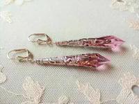 Image 1 of Vamp Ornate Pointed Earrings, Rose Pink & Antique Silver, Pierced or Clip On