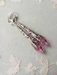 Image 4 of Vamp Ornate Pointed Earrings, Rose Pink & Antique Silver, Pierced or Clip On