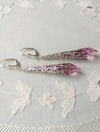 Roaring 20s Flapper Earrings, Rose Pink & Antique Silver, Pierced or Clip On