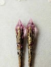 Roaring 20s Flapper Earrings, Rose Pink & Antique Bronze, Pierced or Clip On