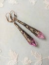 Roaring 20s Flapper Earrings, Rose Pink & Antique Bronze, Pierced or Clip On