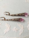 Roaring 20s Flapper Earrings, Rose Pink & Antique Bronze, Pierced or Clip On