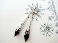 Image 3 of Vamp Ornate Pointed Earrings, Black & Silver, Pierced or Clip On 