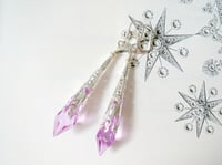 Image 7 of Vamp Ornate Pointed Earrings, Lilac & Silver, Pierced or Clip On