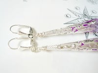 Image 9 of Vamp Ornate Pointed Earrings, Lilac & Silver, Pierced or Clip On