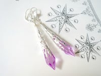 Image 4 of Vamp Ornate Pointed Earrings, Lilac & Silver, Pierced or Clip On