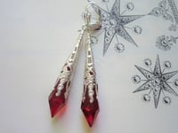 Image 5 of Vamp Ornate Pointed Earrings, Red & Silver, Pierced or Clip On