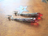 Image 7 of Vamp Ornate Pointed Earrings, Red & Gunmetal, Pierced or Clip On 