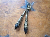 Image 8 of Vamp Ornate Pointed Earrings, Black & Antique Bronze, Pierced or Clip On 