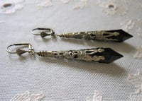 Image 7 of Vamp Ornate Pointed Earrings, Black & Antique Bronze, Pierced or Clip On 