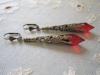 Image 7 of Vamp Ornate Pointed Earrings, Red & Antique Bronze, Pierced or Clip On
