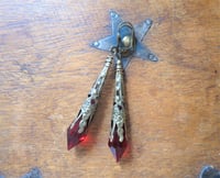 Image 8 of Vamp Ornate Pointed Earrings, Red & Antique Bronze, Pierced or Clip On