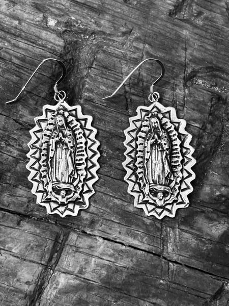 Image of Large Stamped Our Lady of Guadalupe Earrings 