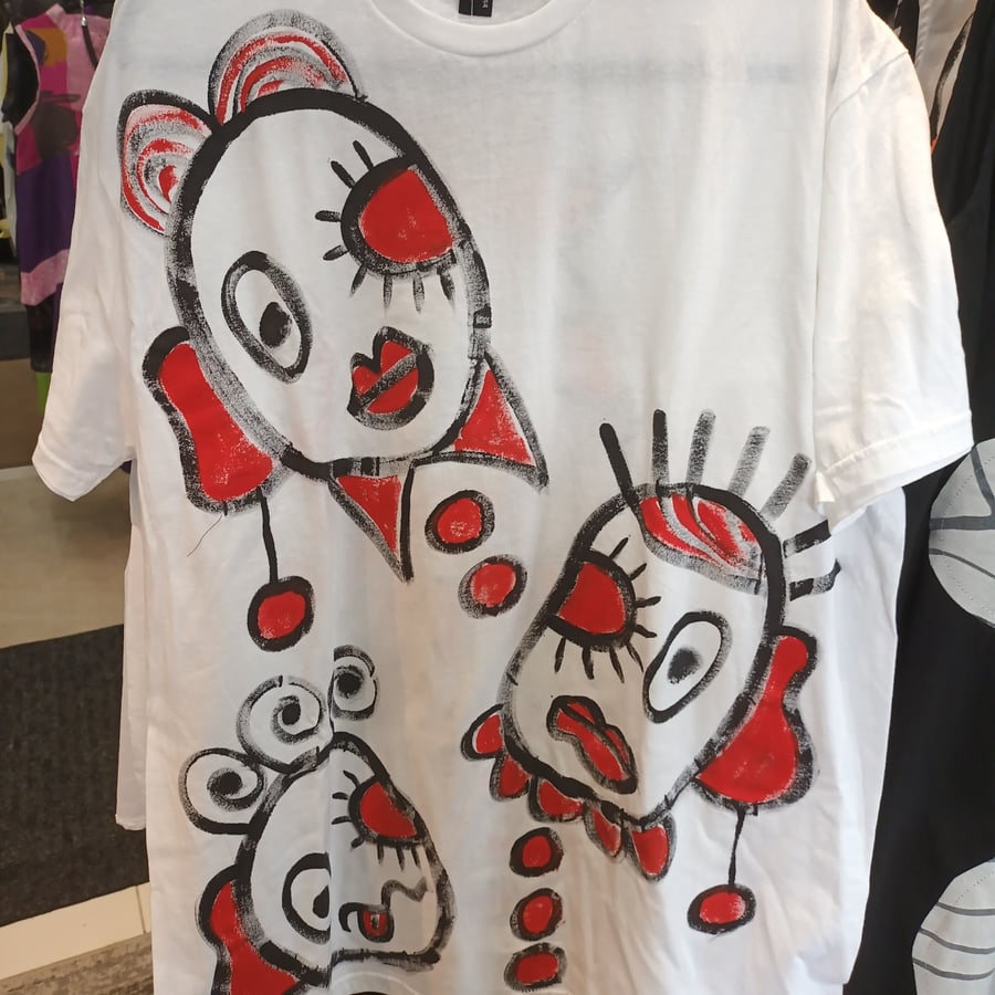 Image of white tshirt, handpainted..large