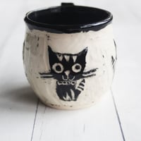 Image 2 of Whimsical Black Cat Sgraffito Mug, Cat Lover's Coffee Cup, 14 oz., Made in USA
