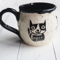 Image 3 of Whimsical Black Cat Sgraffito Mug, Cat Lover's Coffee Cup, 14 oz., Made in USA