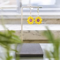 Sunflower Earrings Micro Crocheted