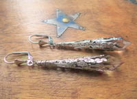 Image 6 of Vamp Ornate Pointed Earrings, Grey & Antique Silver, Pierced or Clip On 