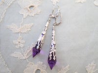Image 7 of Vamp Ornate Pointed Earrings, Purple & Antique Silver, Pierced or Clip On 