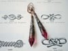 Medieval Pointed Pendulum Earrings, Cerise & Antique Copper, Pierced or Clip On 