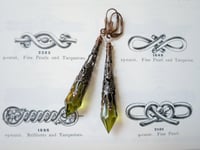 Image 8 of Vamp Ornate Pointed Earrings, Olive & Antique Copper, Pierced or Clip On