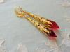 Roaring 20s Flapper Vamp Earrings, Red & Antique Gold, Pierced or Clip On