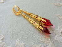 Image 10 of Vamp Ornate Pointed Earrings, Red & Antique Gold, Pierced or Clip On