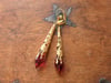 Roaring 20s Flapper Vamp Earrings, Red & Antique Gold, Pierced or Clip On