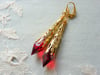 Roaring 20s Flapper Vamp Earrings, Red & Antique Gold, Pierced or Clip On