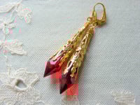 Image 8 of Vamp Ornate Pointed Earrings, Red & Antique Gold, Pierced or Clip On