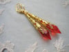 Roaring 20s Flapper Earrings, Orange-Red & Antique Gold, Pierced or Clip On