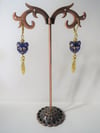 Egyptian Revival Cat Earrings, Blue & Antique Gold, Pierced or Clip On