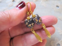 Image 8 of Egyptian Revival Cat Earrings, Blue & Antique Gold, Pierced or Clip On