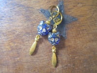 Image 9 of Egyptian Revival Cat Earrings, Blue & Antique Gold, Pierced or Clip On
