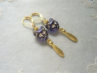 Image 10 of Egyptian Revival Cat Earrings, Blue & Antique Gold, Pierced or Clip On