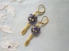 Egyptian Revival Cat Earrings, Blue & Antique Gold, Pierced or Clip On