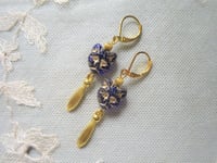 Image 11 of Egyptian Revival Cat Earrings, Blue & Antique Gold, Pierced or Clip On