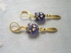 Egyptian Revival Cat Earrings, Blue & Antique Gold, Pierced or Clip On