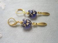 Image 12 of Egyptian Revival Cat Earrings, Blue & Antique Gold, Pierced or Clip On