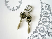 Image 13 of Victorian Black Cat Earrings, Black & Antique Bronze Pierced or Clip On