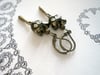 Victorian Black Cat Earrings, Black & Antique Bronze Pierced or Clip On