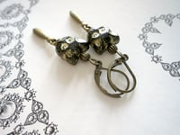 Image 5 of Victorian Black Cat Earrings, Black & Antique Bronze Pierced or Clip On