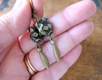 Image 12 of Victorian Black Cat Earrings, Black & Antique Bronze Pierced or Clip On