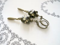 Image 11 of Victorian Black Cat Earrings, Black & Antique Bronze Pierced or Clip On