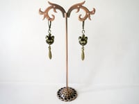 Image 7 of Victorian Black Cat Earrings, Black & Antique Bronze Pierced or Clip On