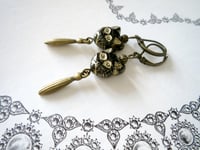 Image 9 of Victorian Black Cat Earrings, Black & Antique Bronze Pierced or Clip On