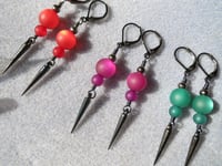 Image 11 of 80s New Wave Spike Earrings, Green & Gunmetal, Pierced or Clip On