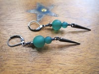 Image 8 of 80s New Wave Spike Earrings, Green & Gunmetal, Pierced or Clip On