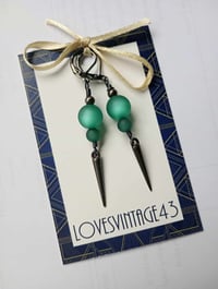 Image 4 of 80s New Wave Spike Earrings, Green & Gunmetal, Pierced or Clip On