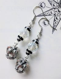 Image 5 of Art Deco Silver Crown Earrings, Pierced or Clip On